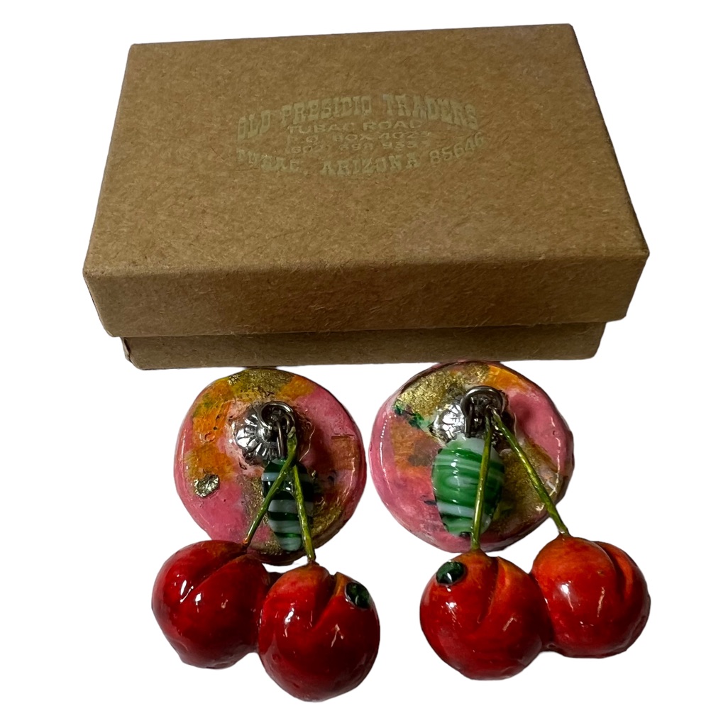 Vintage 80's Cherry Earrings Handmade Clip Ons